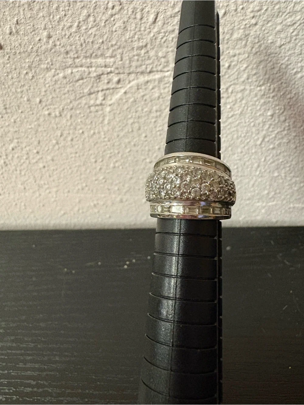 Silver Tone Pave Clear Stone Wide Band Statement Ring Maker’s Mark